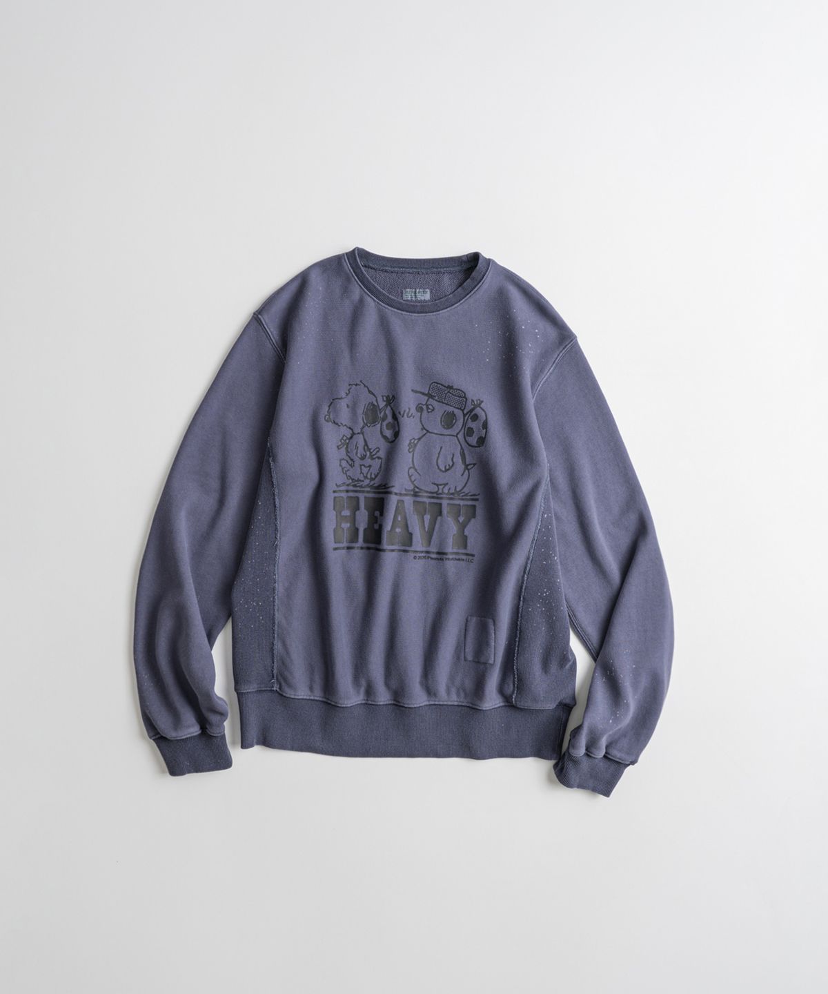 비헤비어(BEHEAVYER) [x PEANUTS] ANDY & OLAF DISTRESSED REVERSEWEAVE SWEAT SHIRTS purple navy