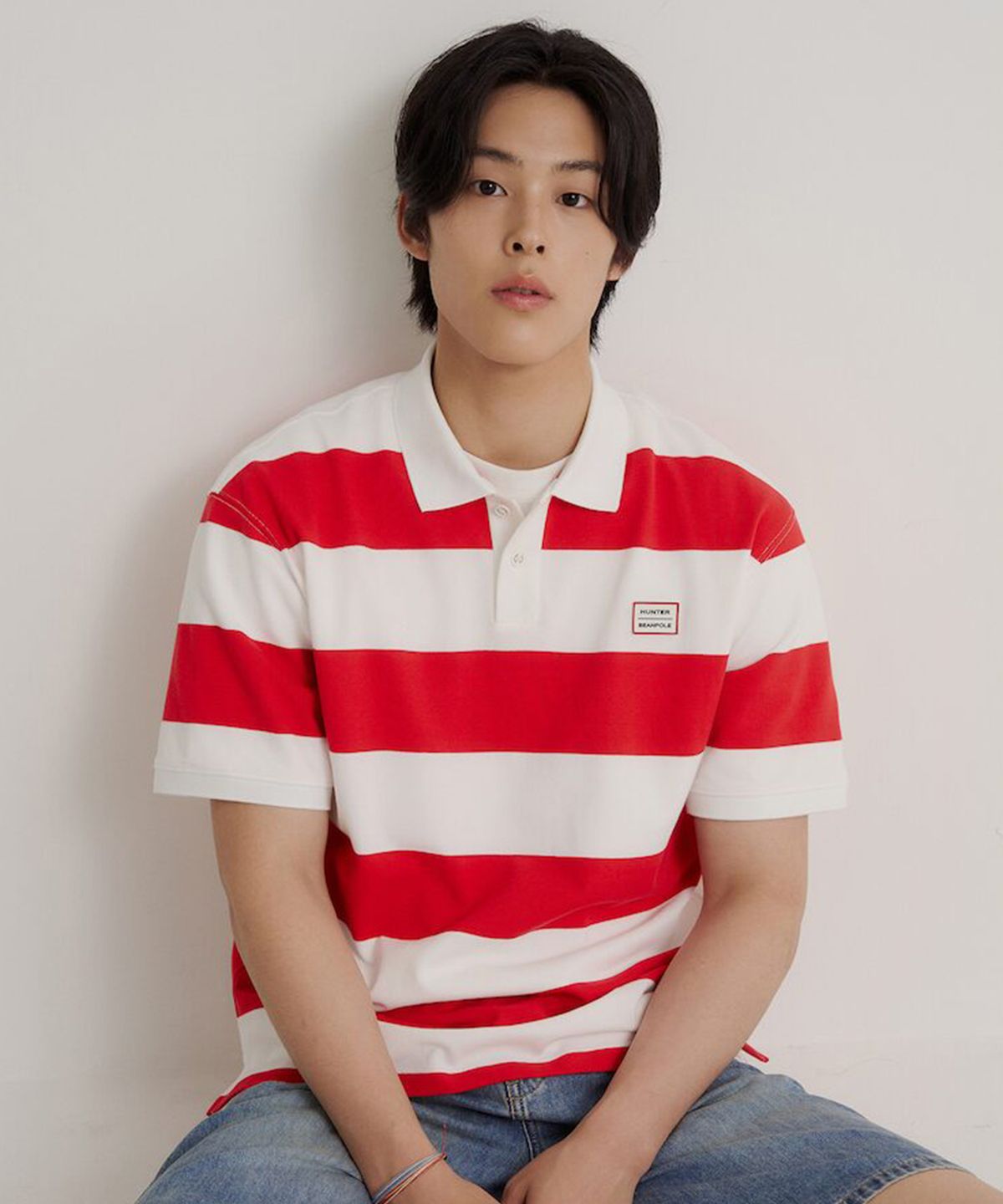 빈폴 멘(BEANPOLE MEN) [HUNTER] 볼드 스트라이프 럭비 티셔츠  레드