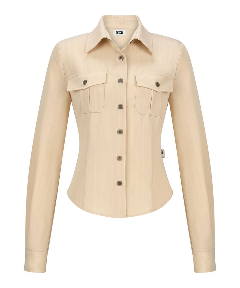 STRIPE SLIM POCKET SHIRT Ver.1_BEIGE