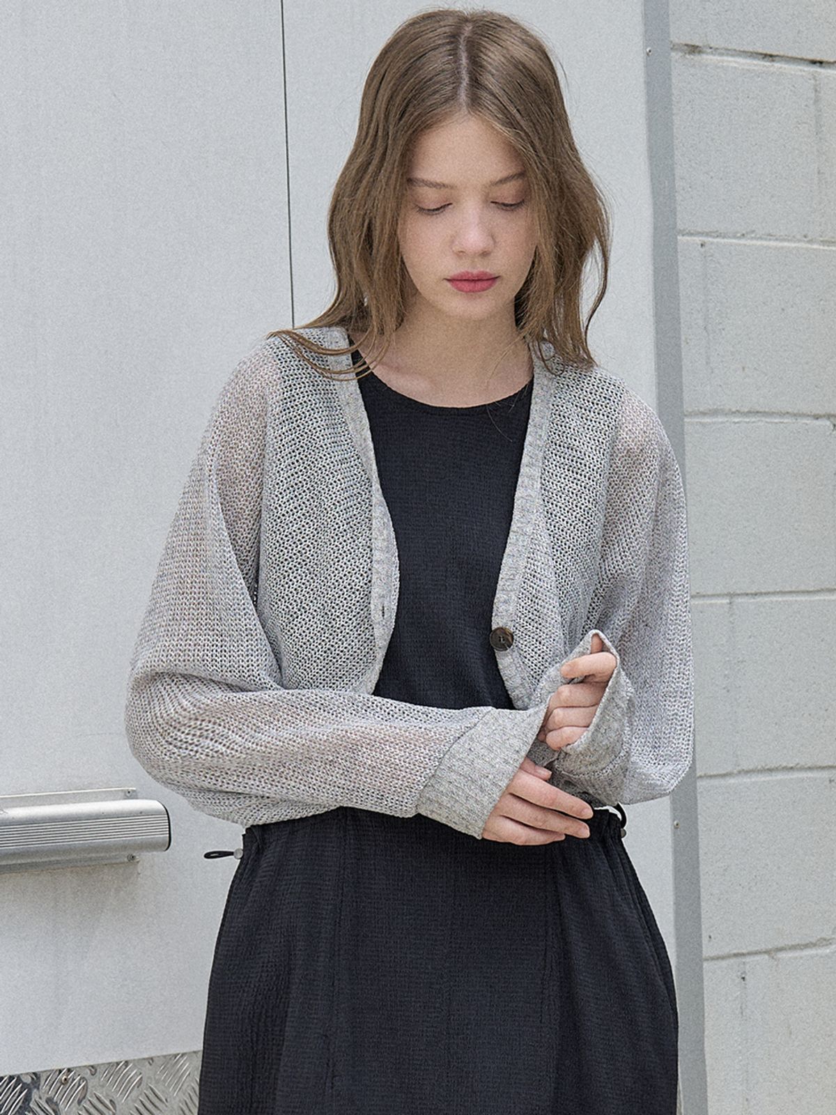 아방(AVANT-G) Linen Summer Knit Bolero - GREY