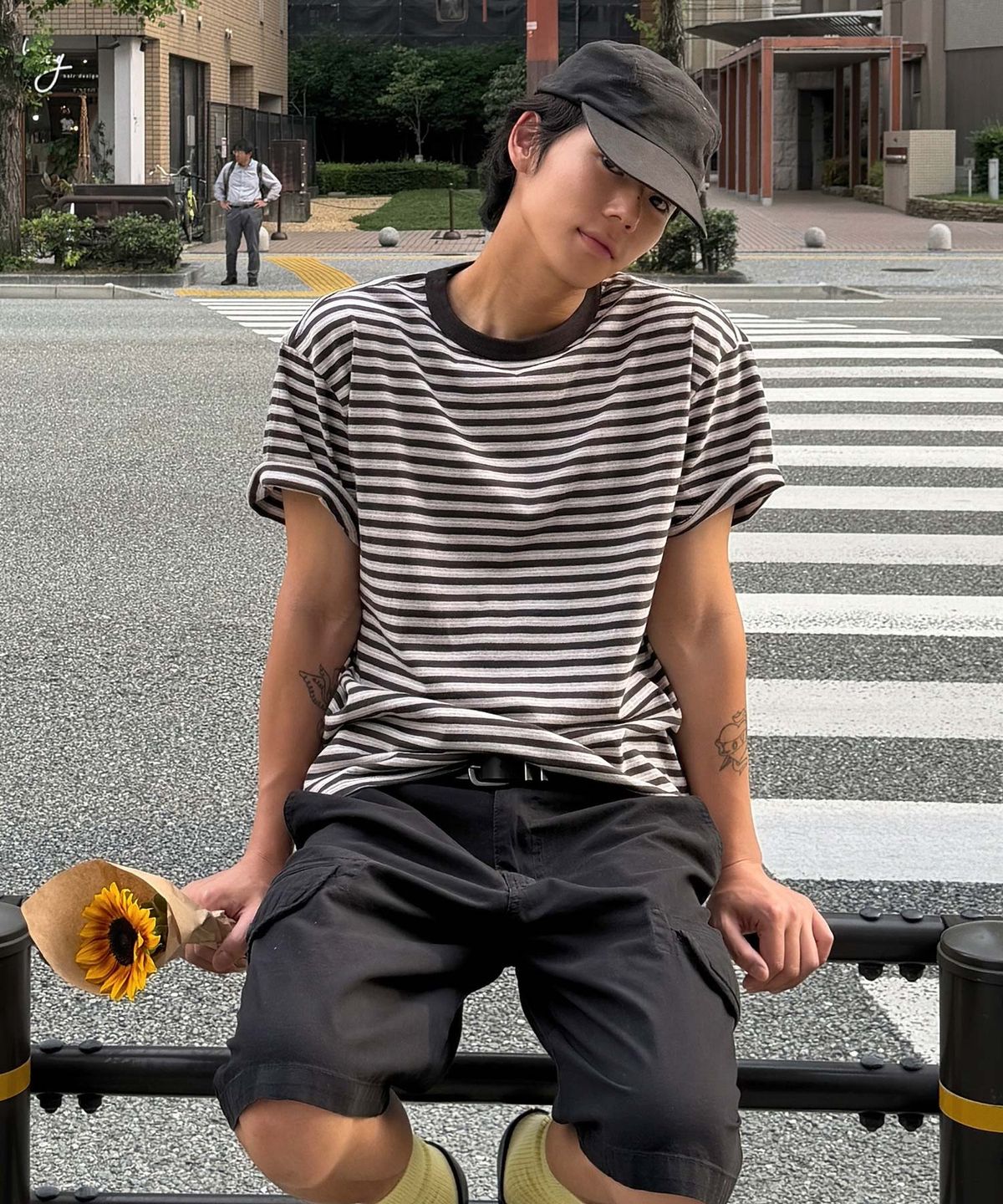더블유엠씨(WMC) [크롭] 멀티 스트라이프 티셔츠_BROWN