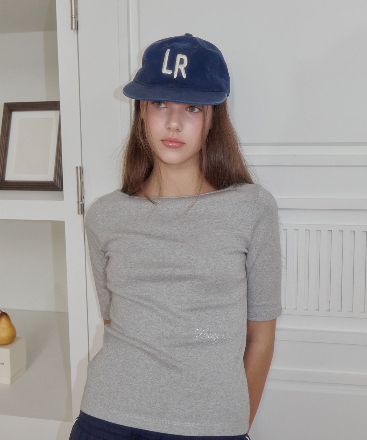 로시로우(LOSSYROW) Lossy Beaded Half Sleeve Boatneck gray