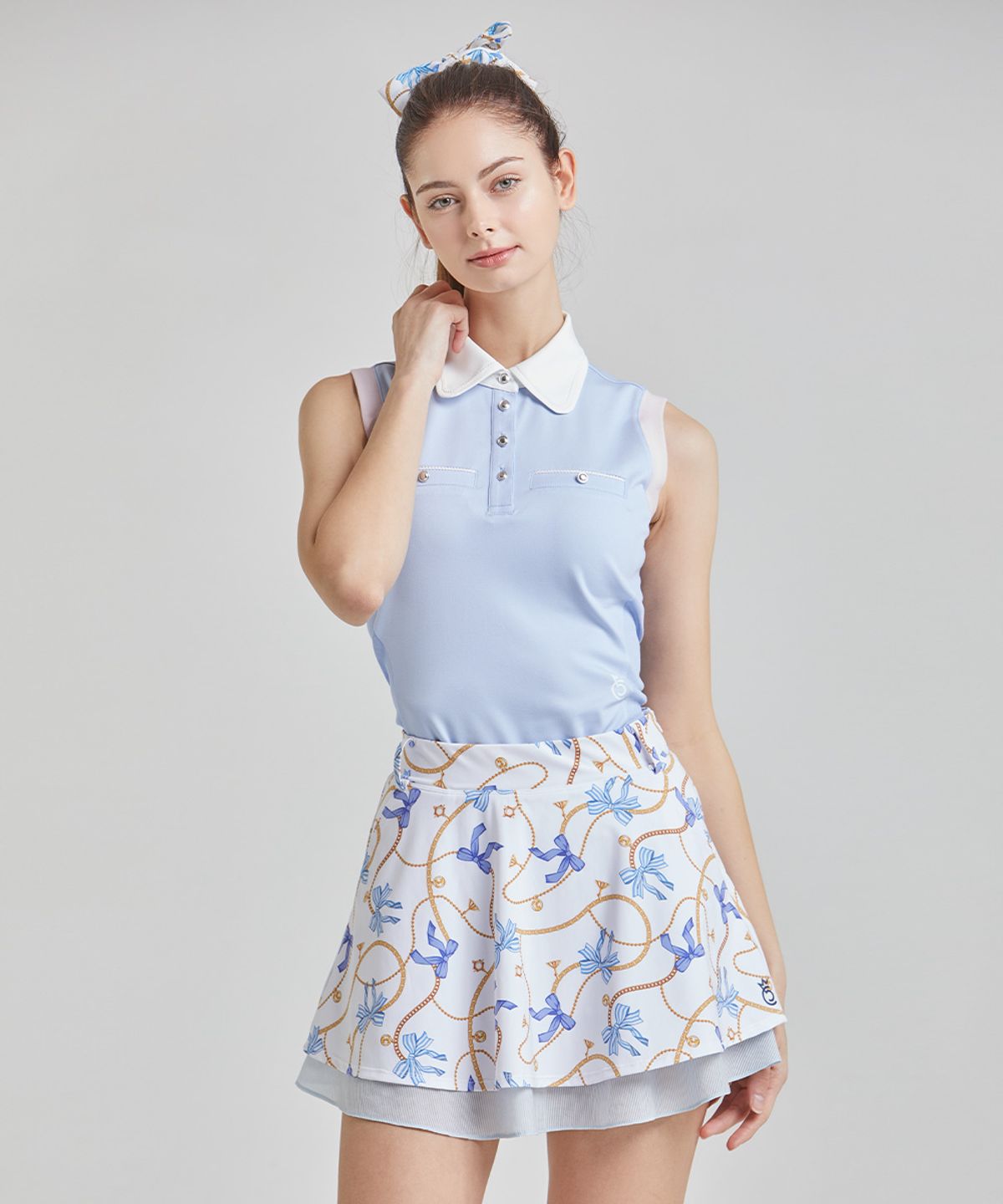 츄쿠츄(CHUCUCHU) 멜로우 카라 슬리브리스 탑 (LIGHT BLUE) CBFSS-TS011W