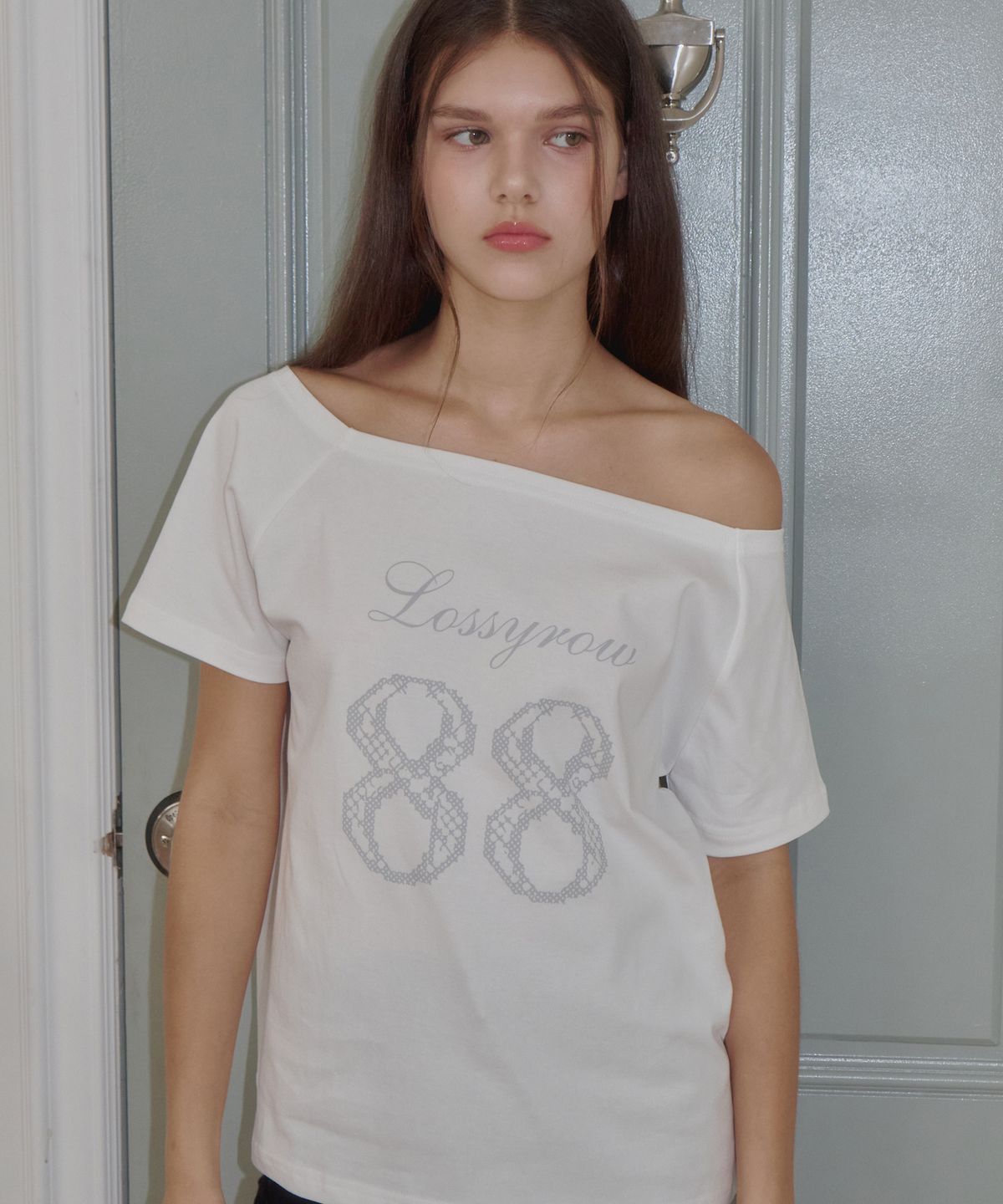 로시로우(LOSSYROW) 88 Lace Off-Shoulder Tee white
