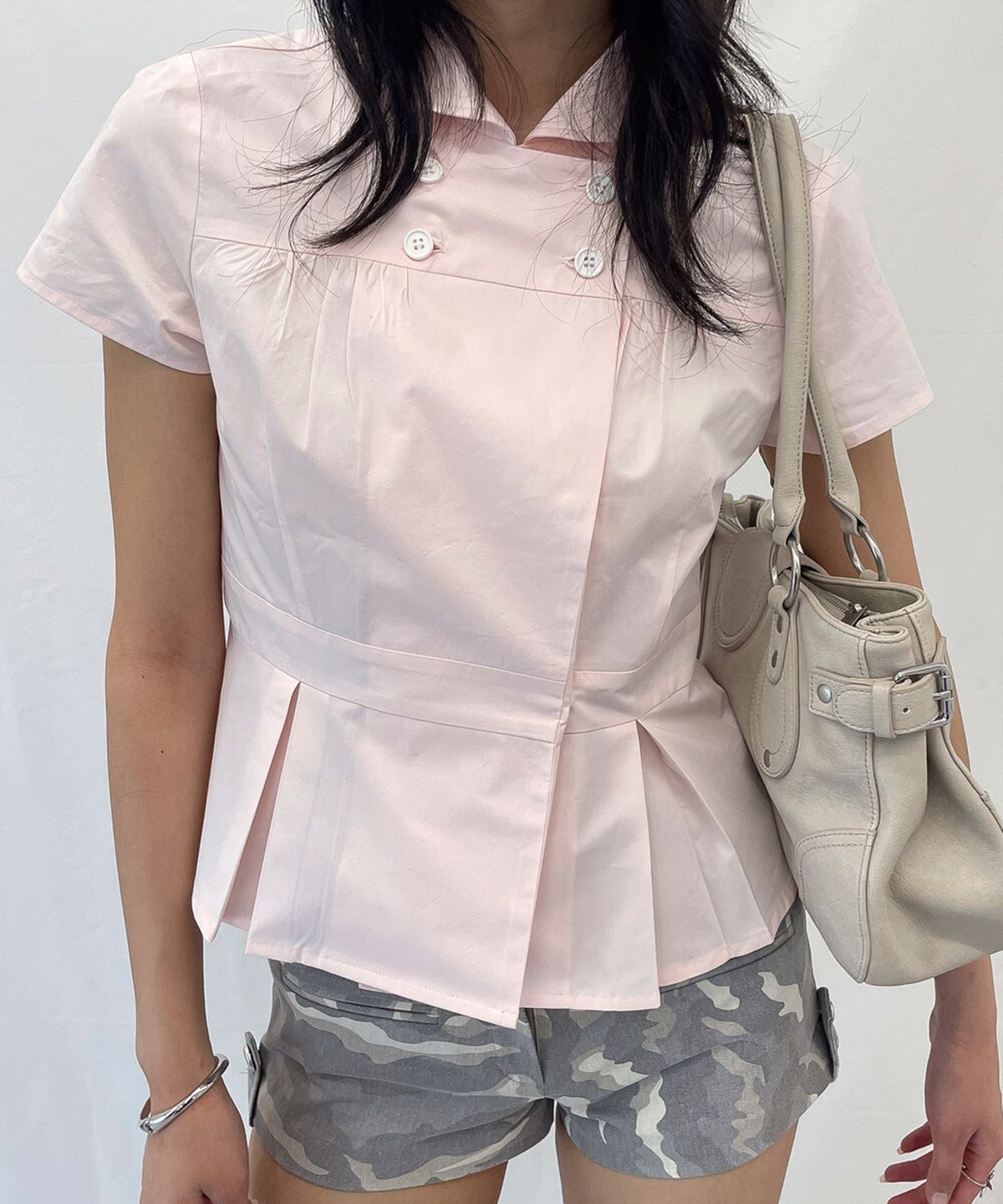 디망쉬(DIMANCHE) Double Button Blouse (pink)