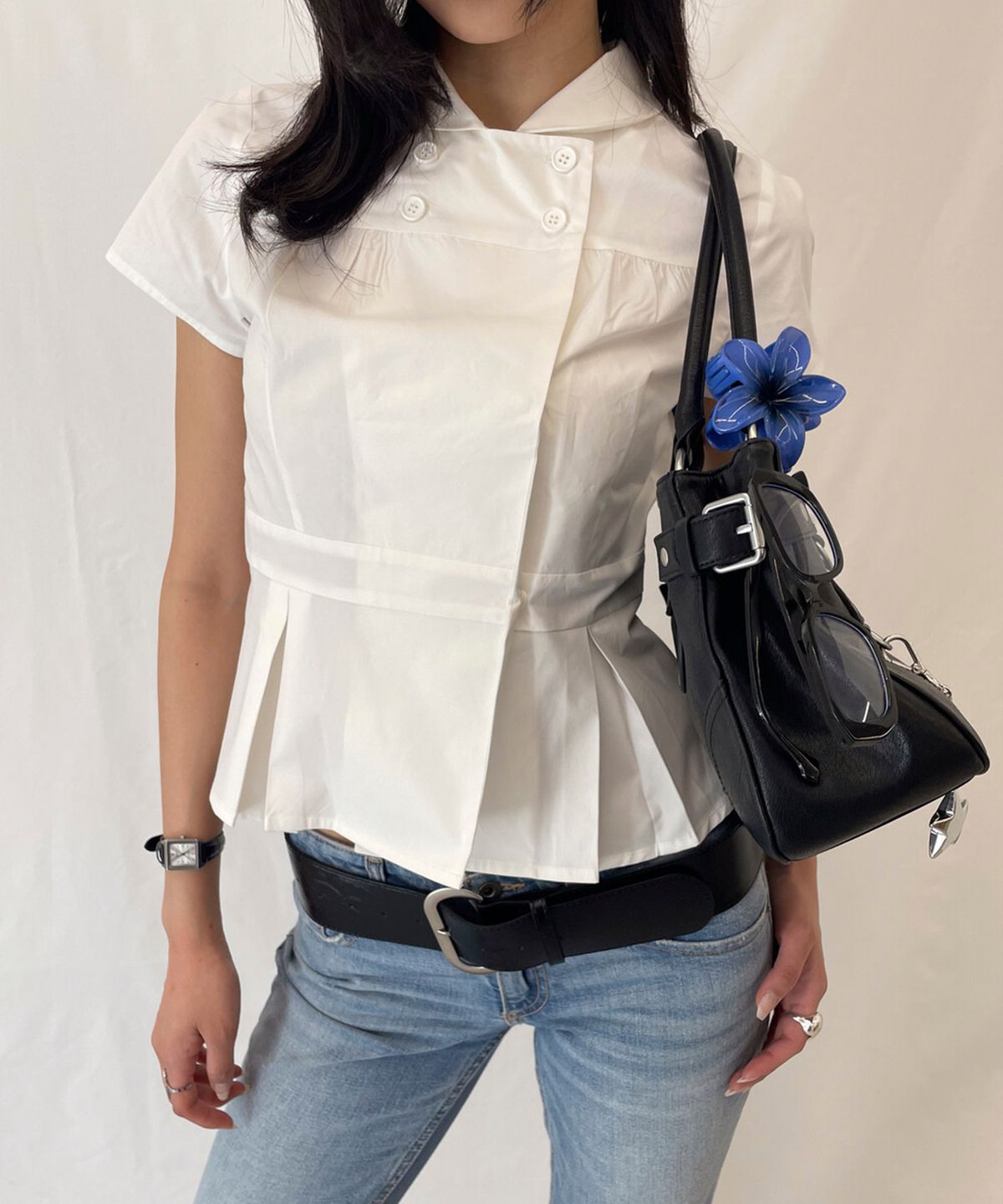 디망쉬(DIMANCHE) Double Button Blouse (white)