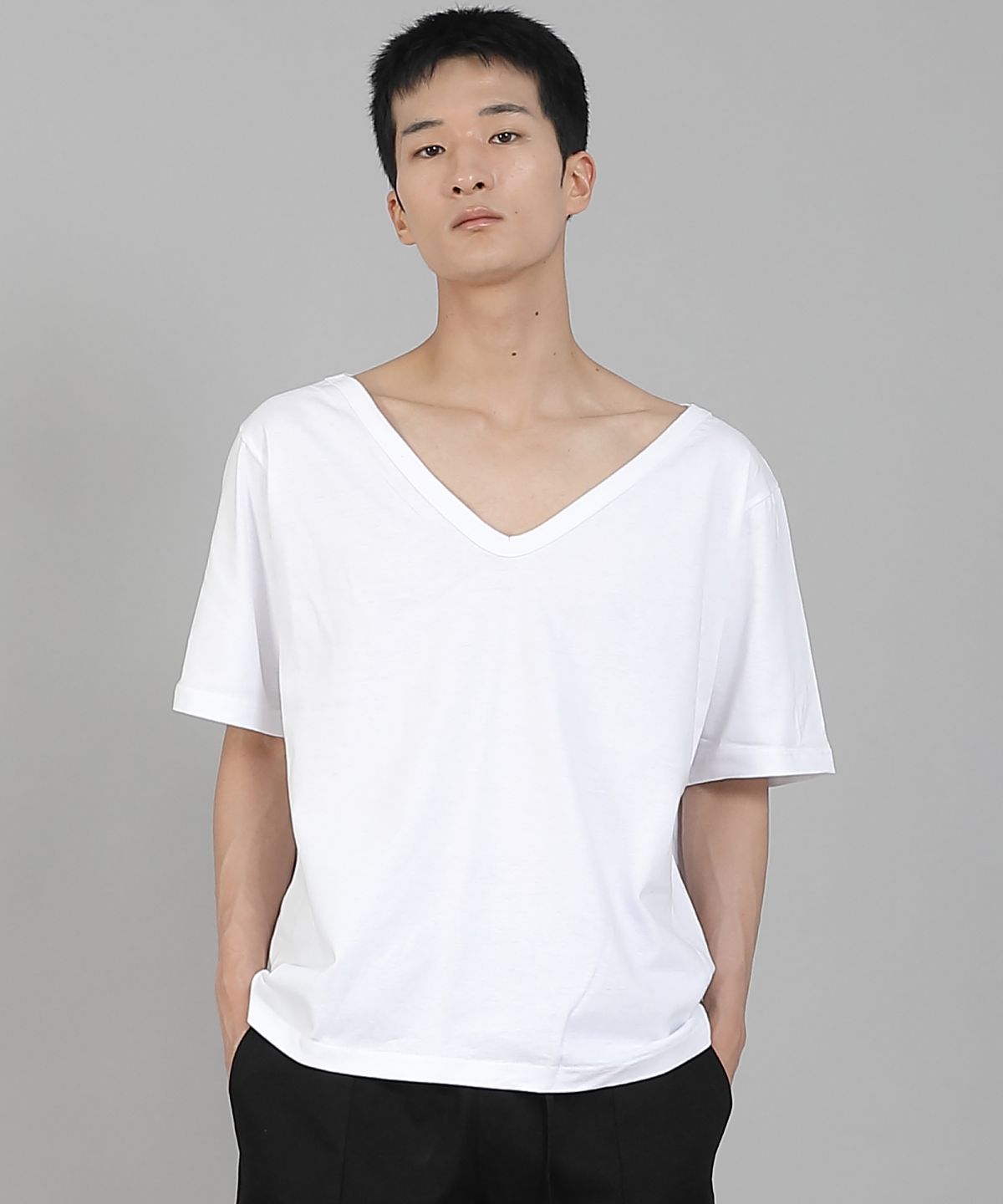 세인트크루(SAINTCREW) 무지 BIG V넥 반팔티셔츠 BIGV-883 화이트