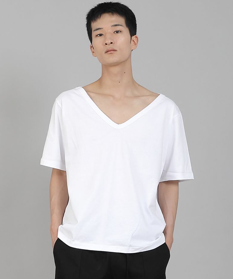 무지 BIG V넥 반팔티셔츠 BIGV-883 화이트