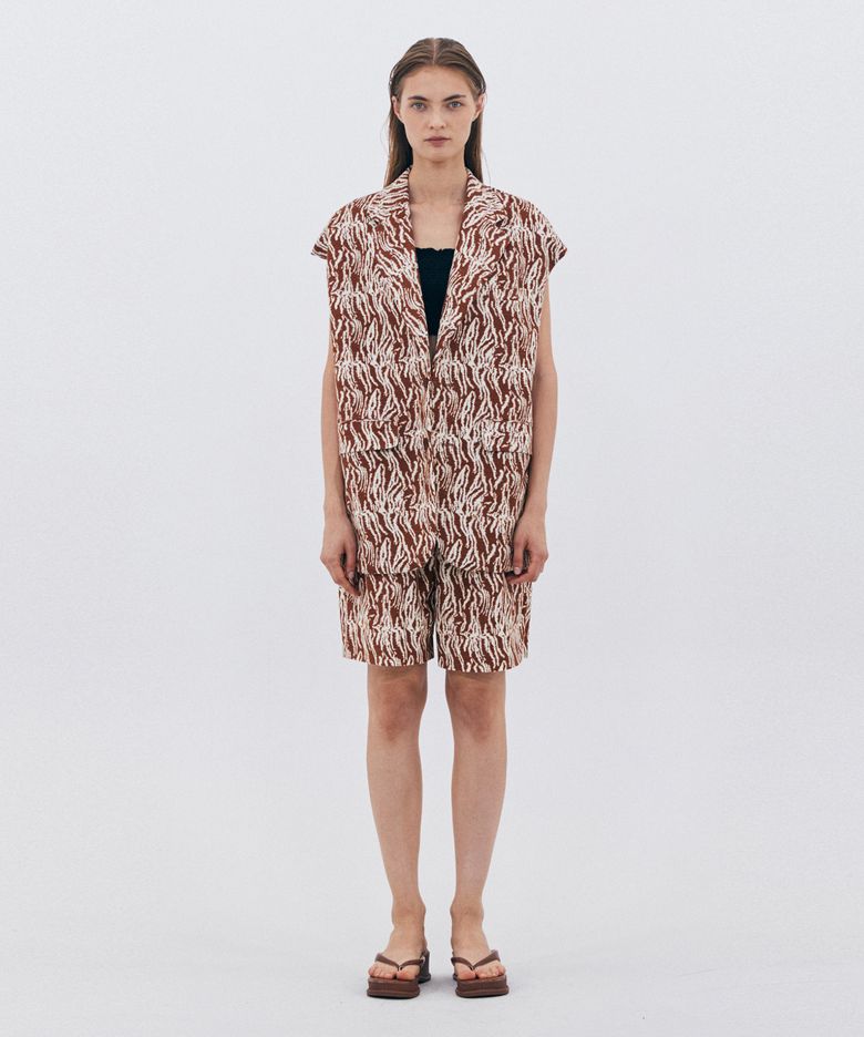 brown cotton-linen sleeveless jk