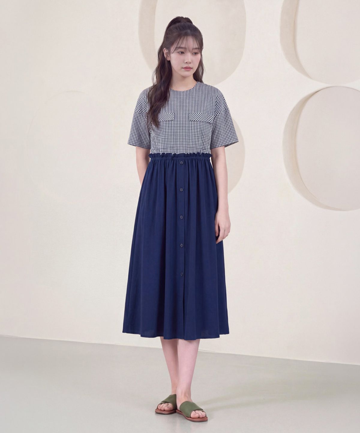 엘바이엘(LBYL) 네이비 체크 플레어 원피스