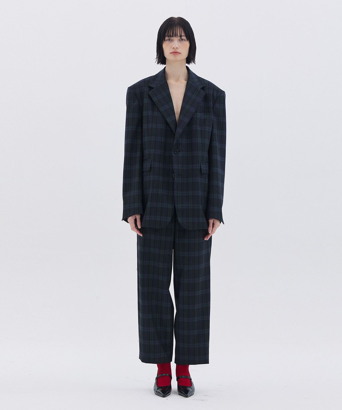 베데르미(VEDERMI) midnight check wide trousers