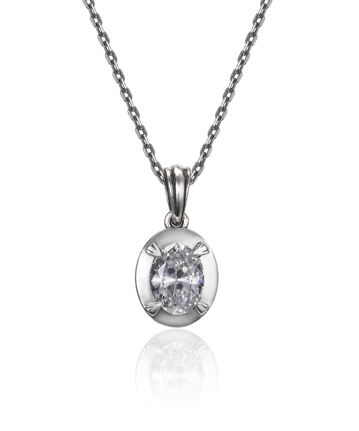 스팅925(STING925) Oval Claw Set Charm Pendant (White)