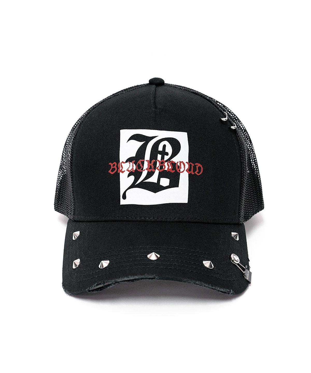 블랙블론드(BLACKBLOND) 비비디 그래픽 로고 스터드 트러커 메쉬 캡 (블랙)