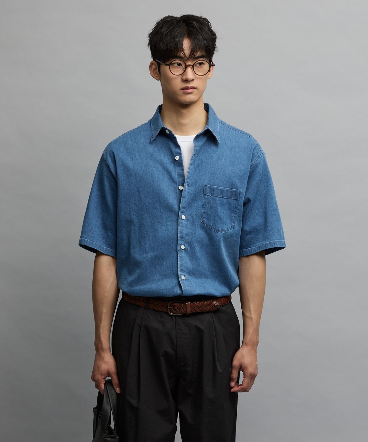 에스티코(STCO) Gentlemens Philosophy 6.5oz 소프트 데님 반소매 셔츠_중청 (릴렉스핏)_JDSXB32OSL