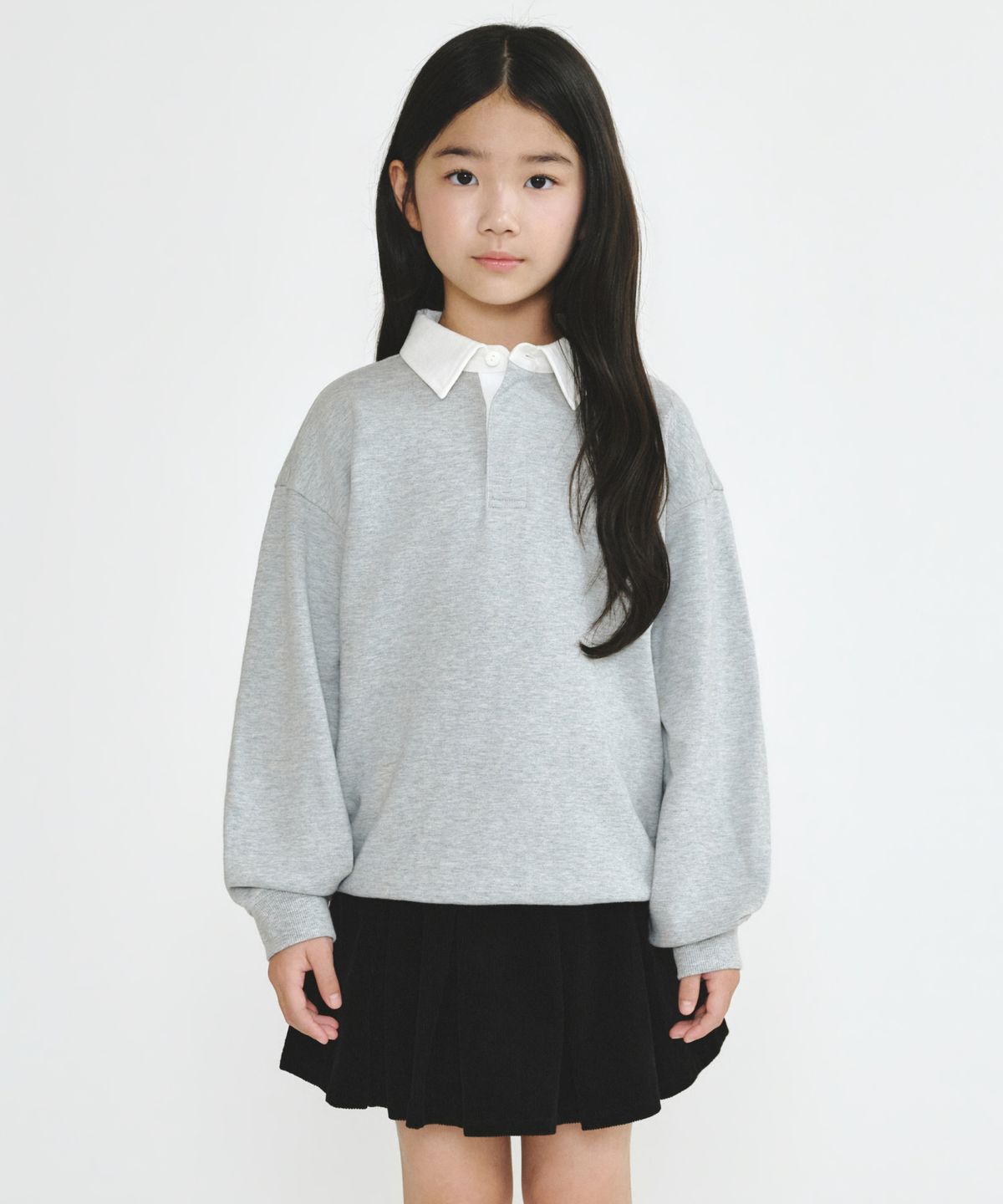 무신사 스탠다드 키즈(MUSINSA STANDARD KIDS) 오버사이즈 럭비 스웨트셔츠 [미디엄 그레이]