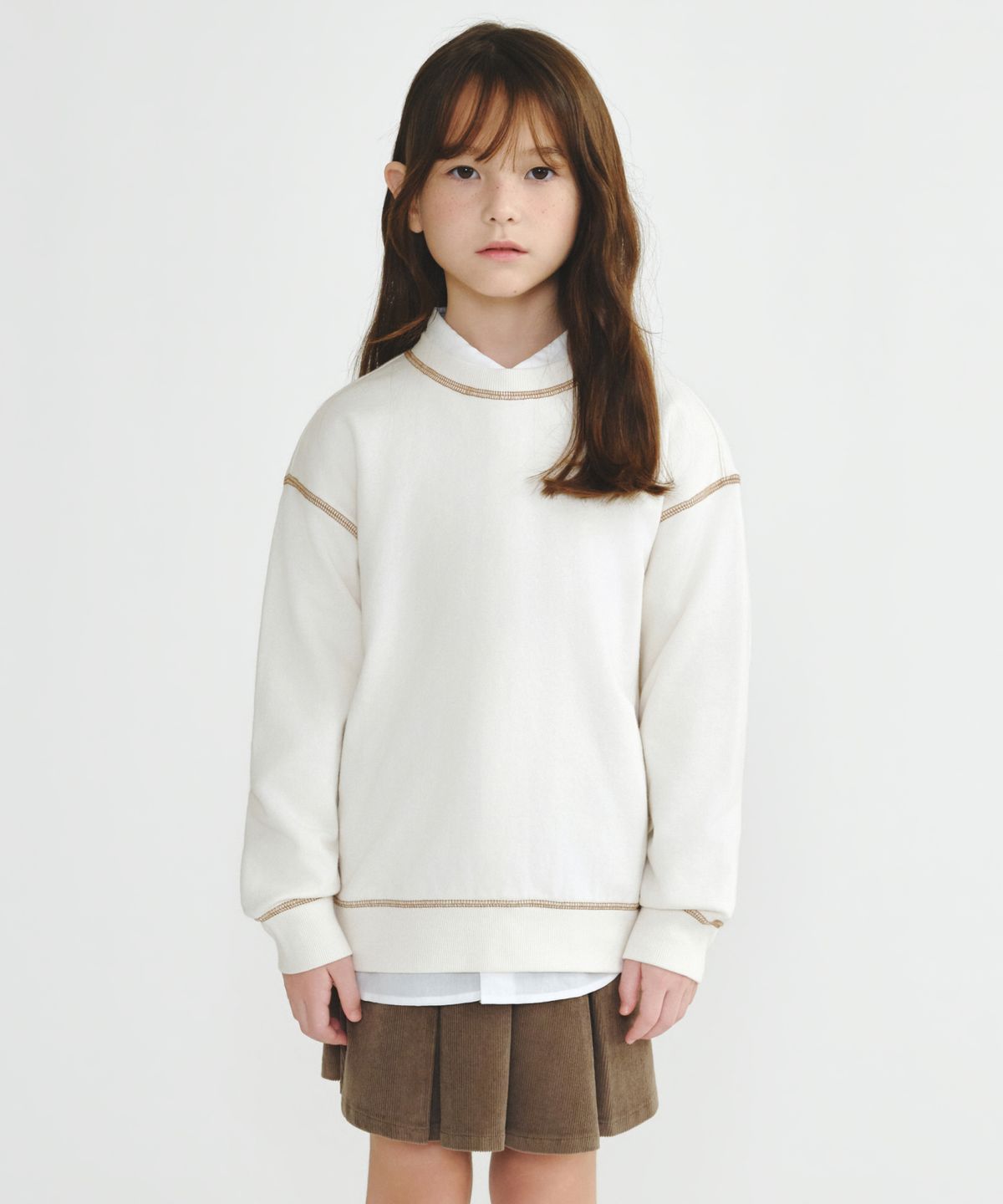 무신사 스탠다드 키즈(MUSINSA STANDARD KIDS) 콘트라스트 커버 스티치 스웨트셔츠 [크림]