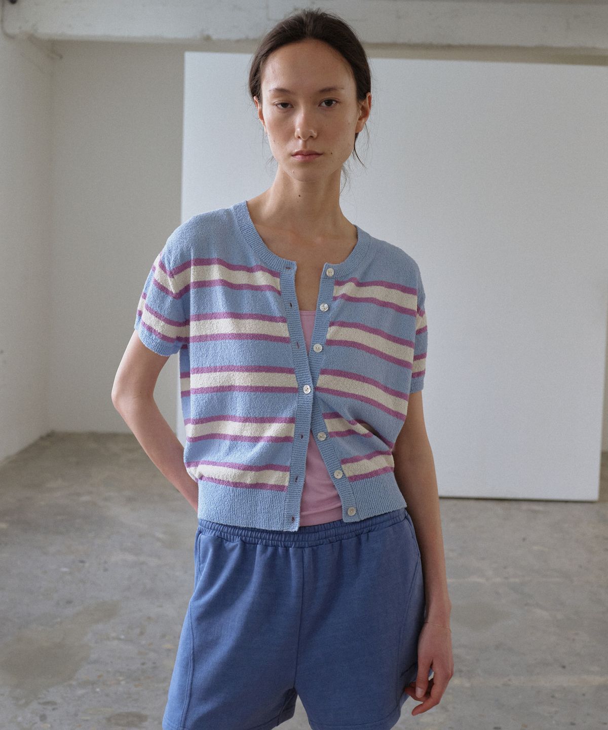 시엔느(SIENNE) Ash Stripe Cardigan (Blue)