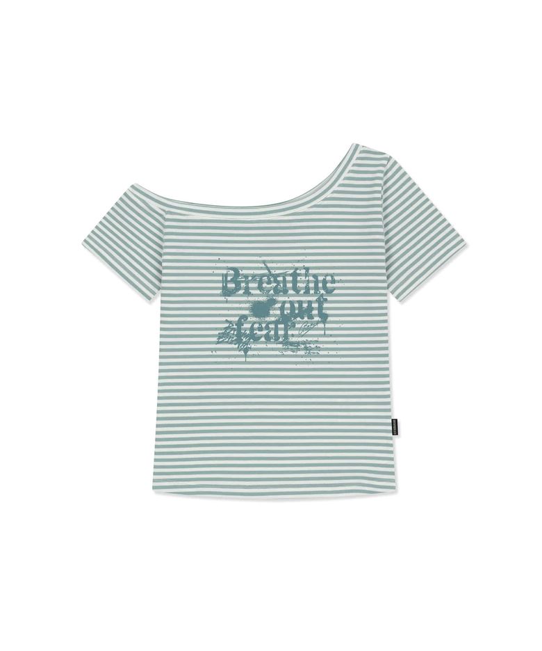 W STRIPE ONE SHOULDER TEE - MINT