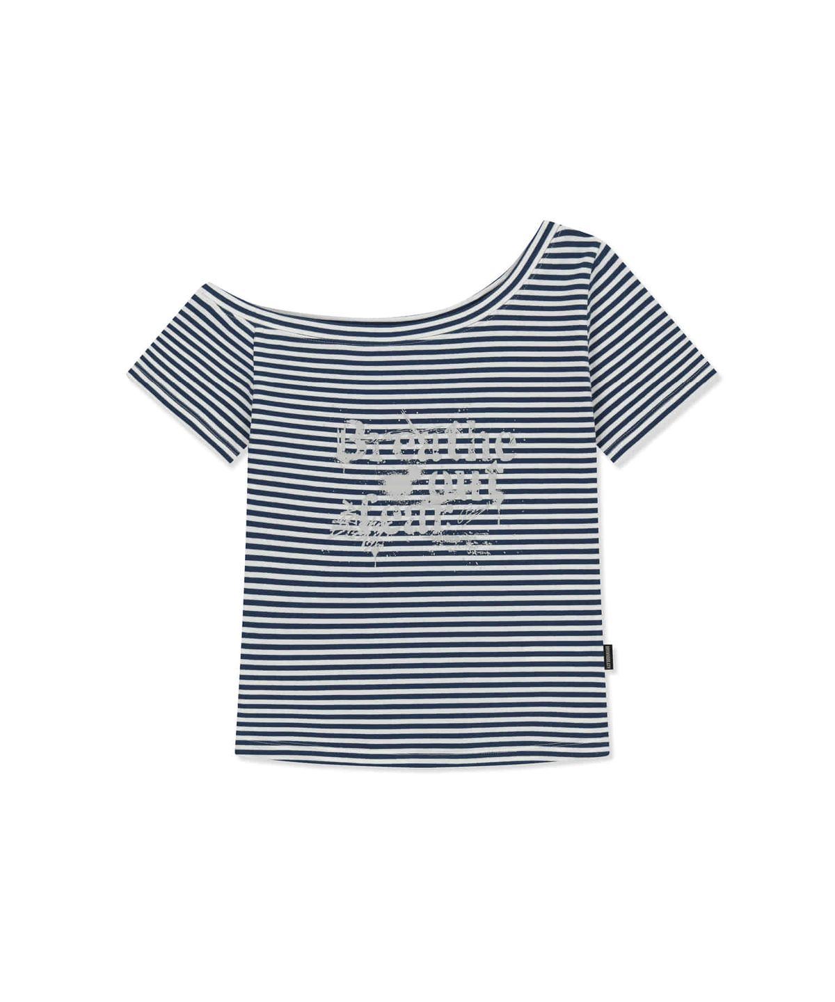 브라운브레스(BROWNBREATH) W STRIPE ONE SHOULDER TEE - NAVY