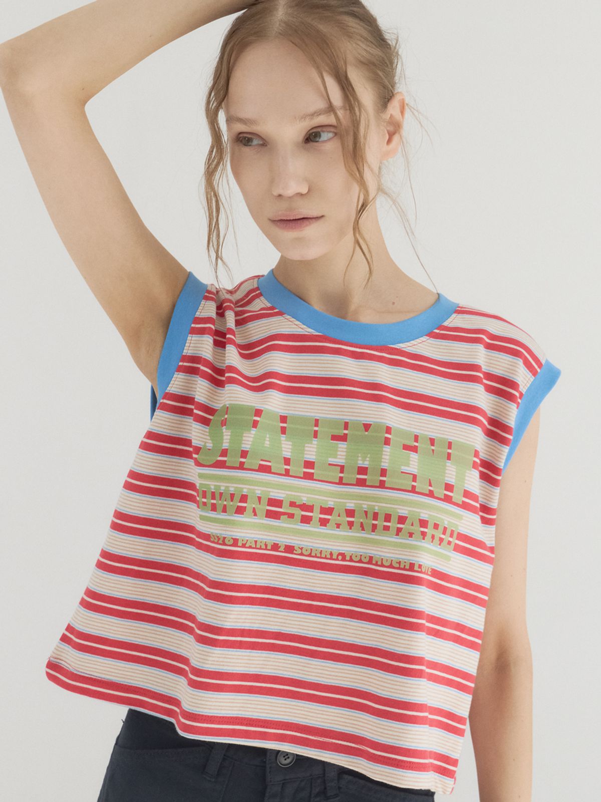 쏘리, 투 머치 러브(SORRY, TOO MUCH LOVE) Contrast Binding Stripe Top_Blue
