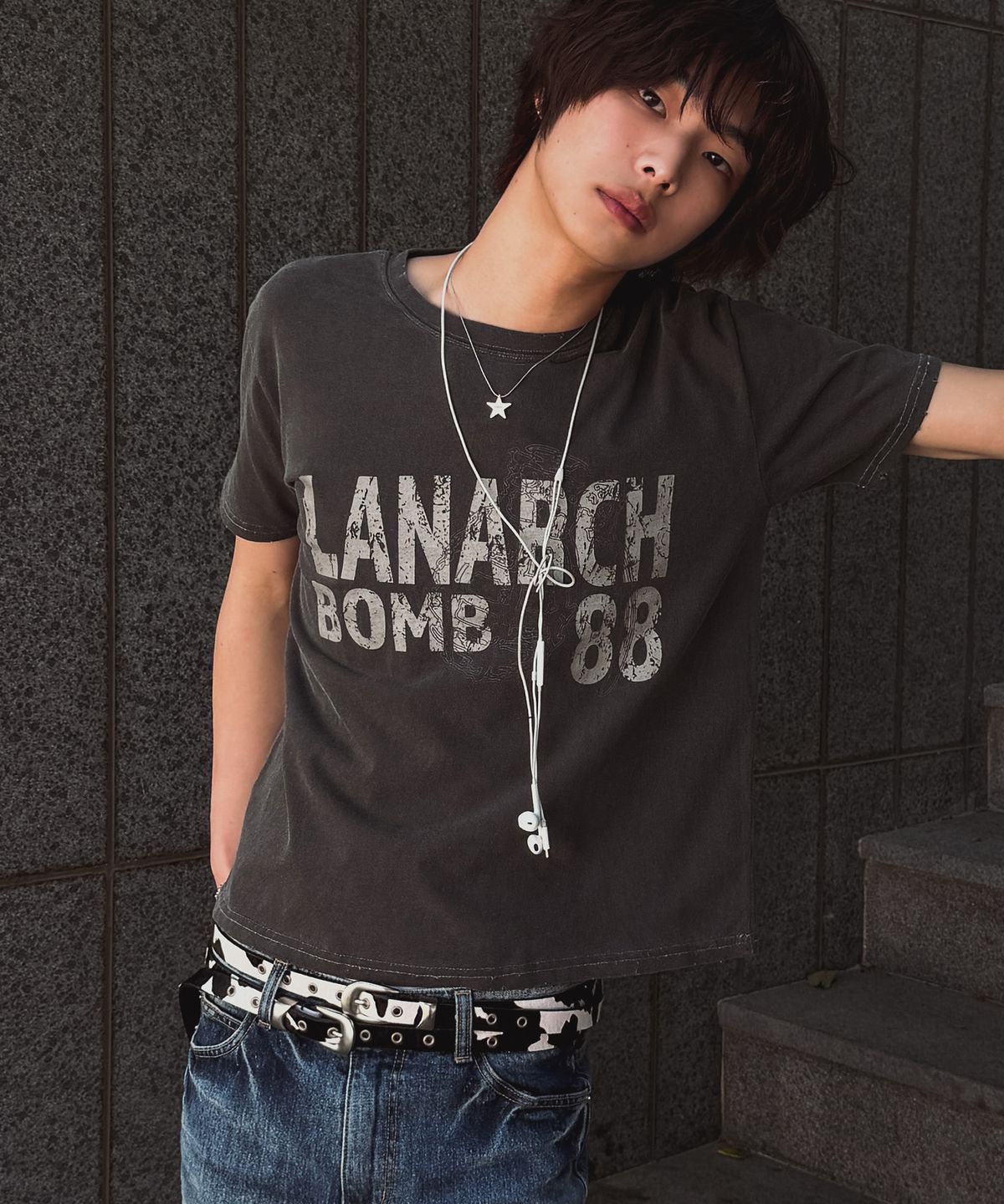 랜 아카이브(LANARCHIVE) [0133] 피그먼트 그레네이드 붐 반팔 티셔츠 - 차콜