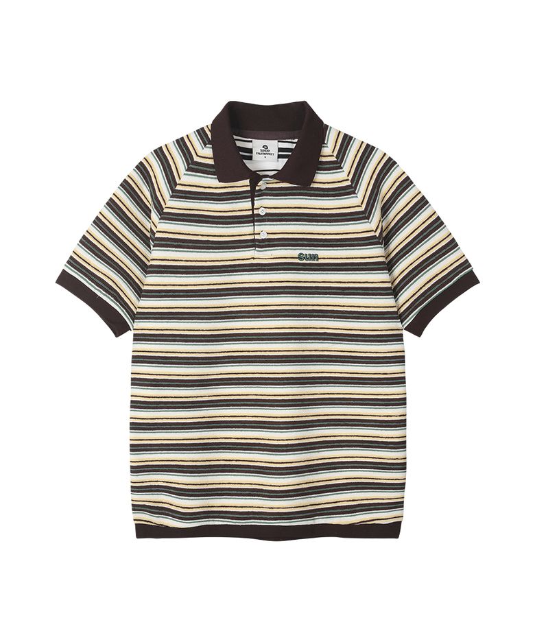 SUN STRIPE COLLAR TEE BROWN