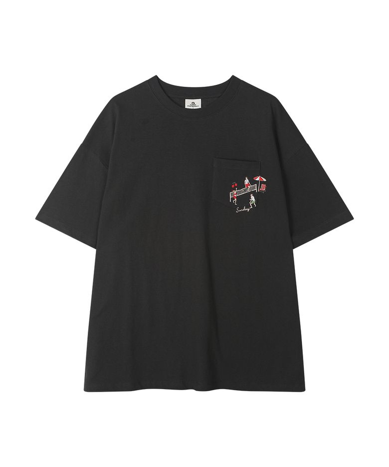CHERRY VOLLEYBALL EMBROIDERED TEE BLACK