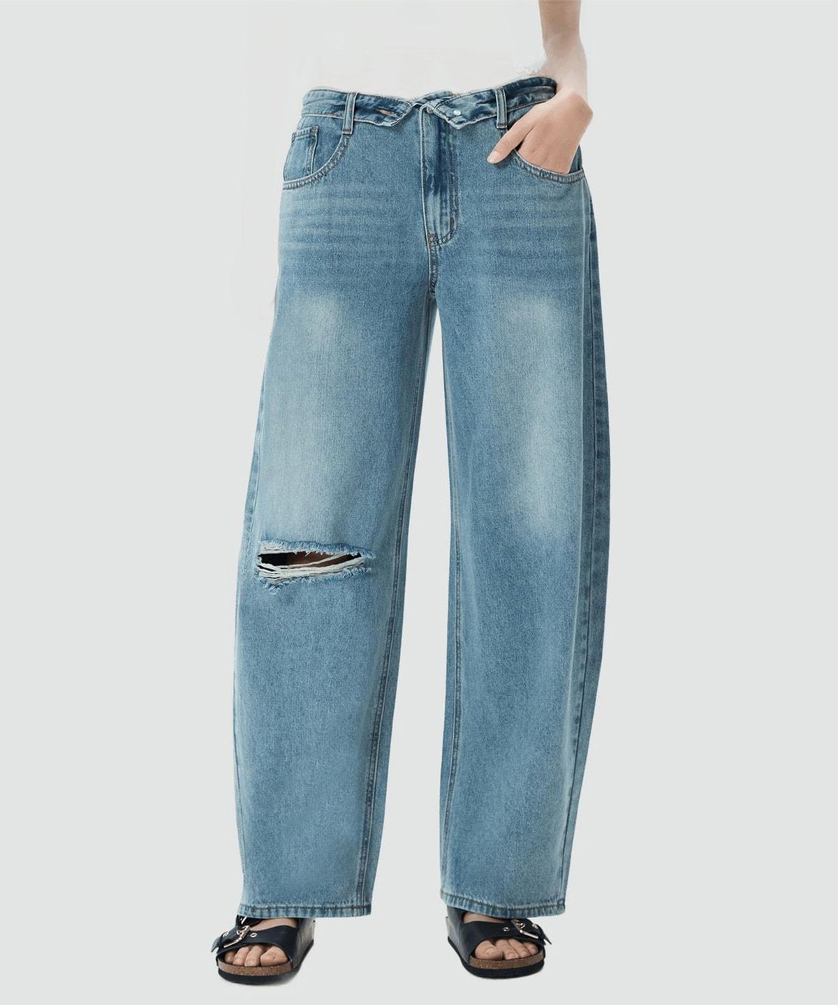 미쏘(MIXXO) 커브드 오비 턴업 데님 팬츠 RE TJG51MS_MIWTJG61QJ