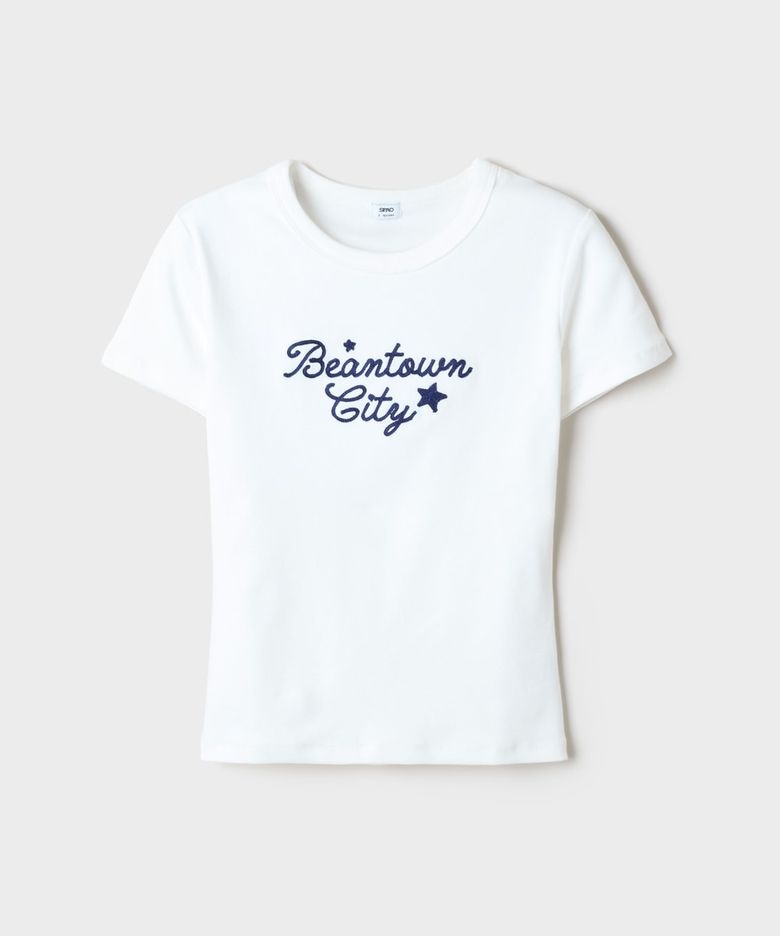 BEANTOWN CITY 체인자수 슬림핏 반팔티_SPRPG37G51