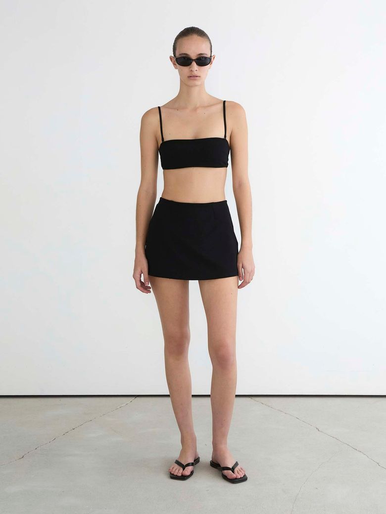 Ribbed Bandeau Bikini Set - Black