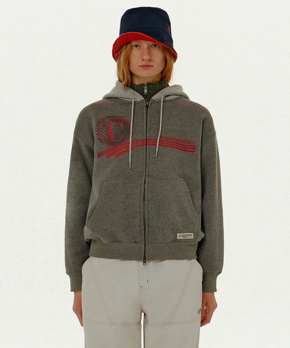 테켓(TEKET) Circle Colorblock Zip-Up Hoodie Melange Gray