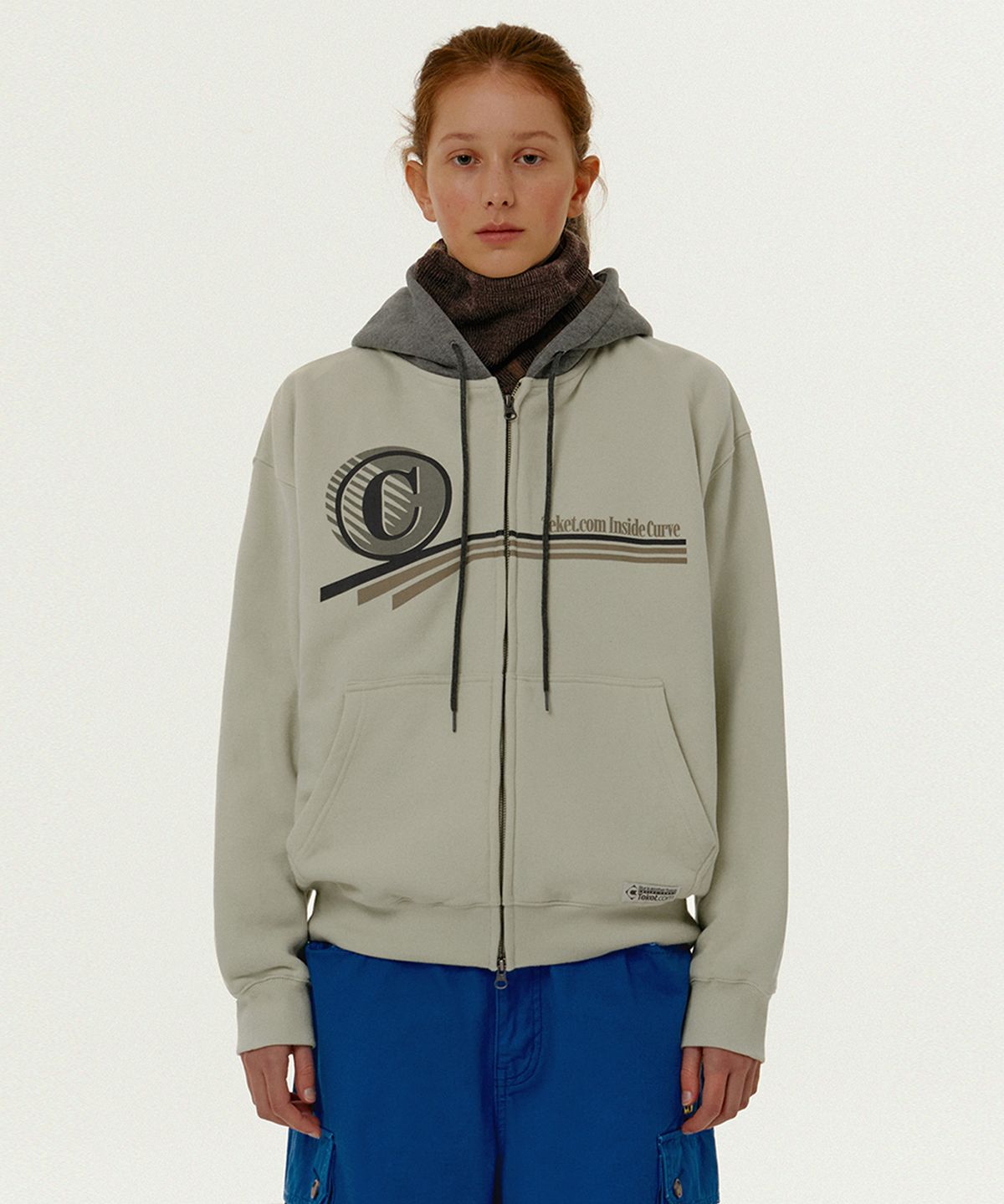 테켓(TEKET) Circle Colorblock Zip-Up Hoodie Yellow