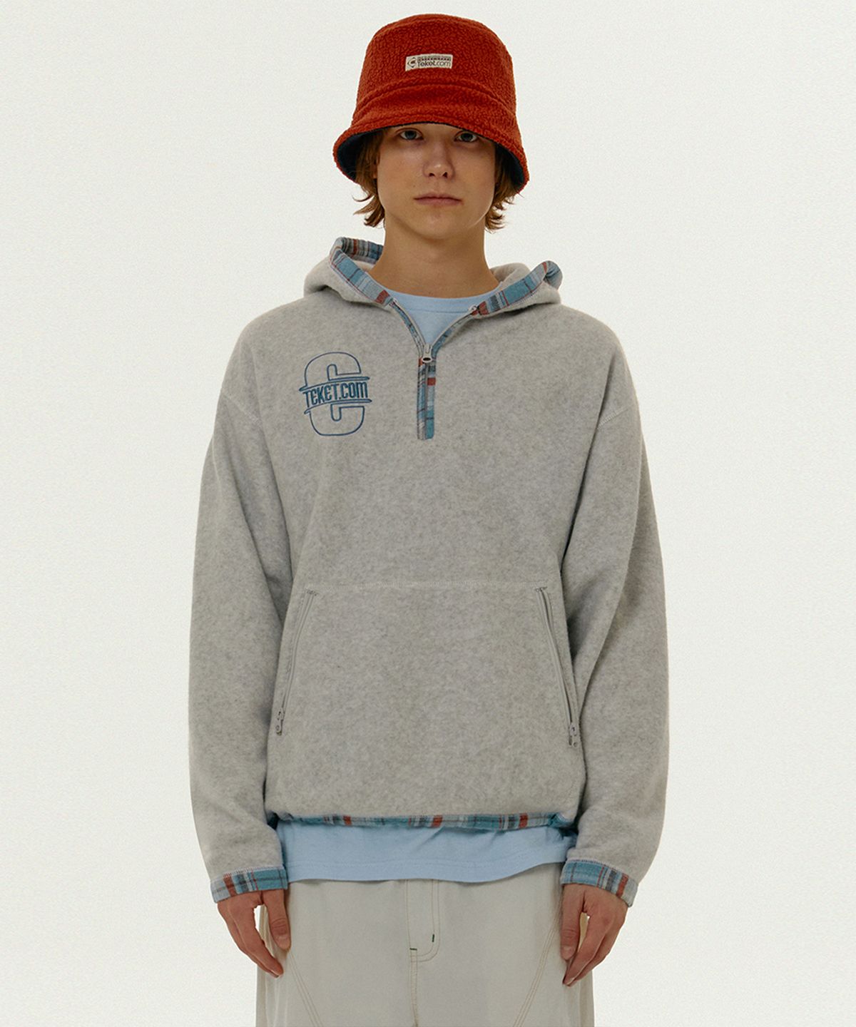 테켓(TEKET) Dizzy Fleece Half Zip-Up Hoodie Melange Gray