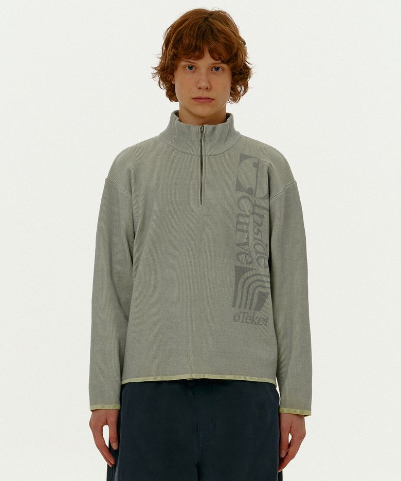 Convex Half Zip-Up Knit Melange Gray