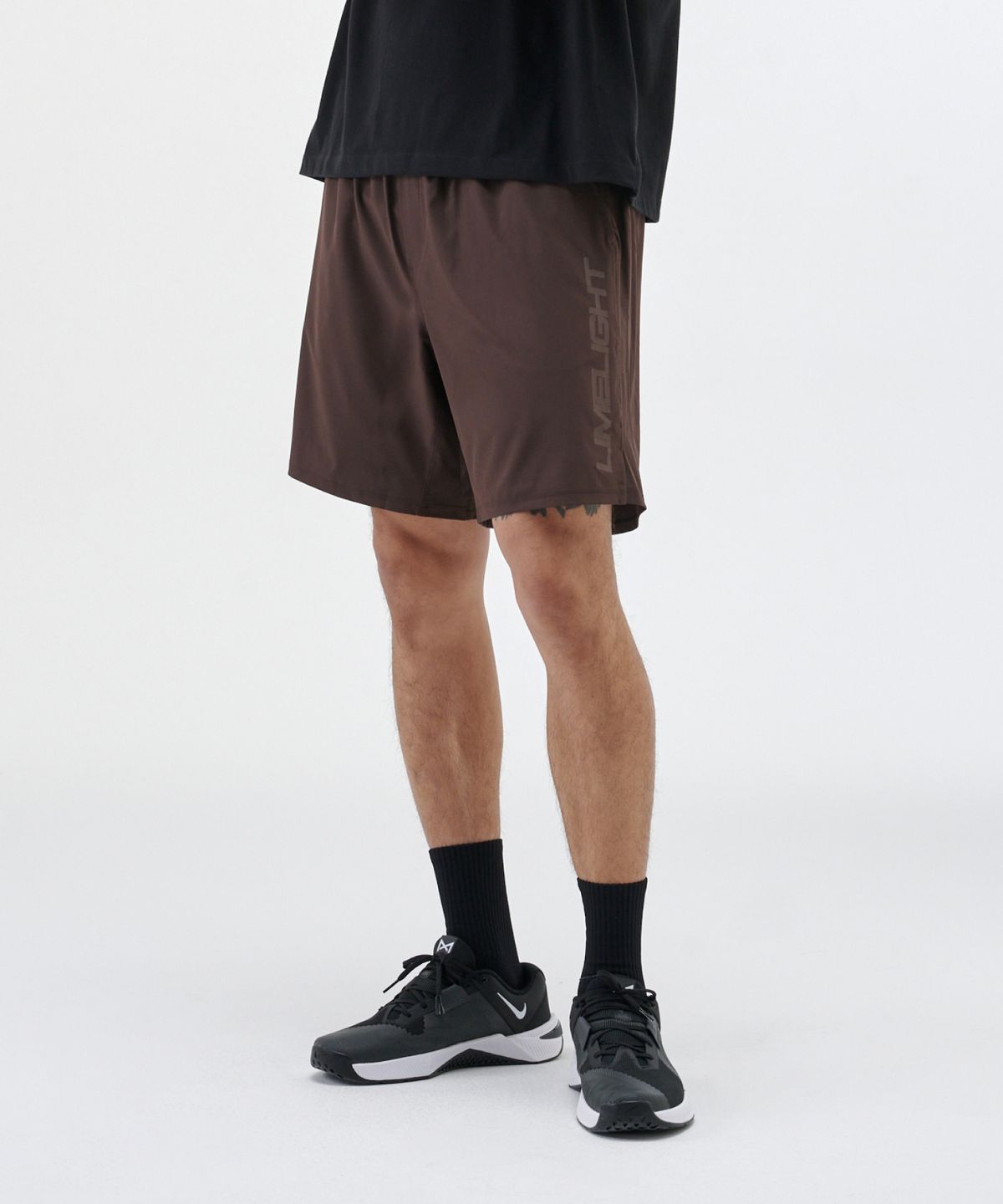 라임라잇 어패럴(LIMELIGHT APPAREL) 애슬릿 라임라잇 빅 로고 라이너 쇼츠 (브라운/브라운)