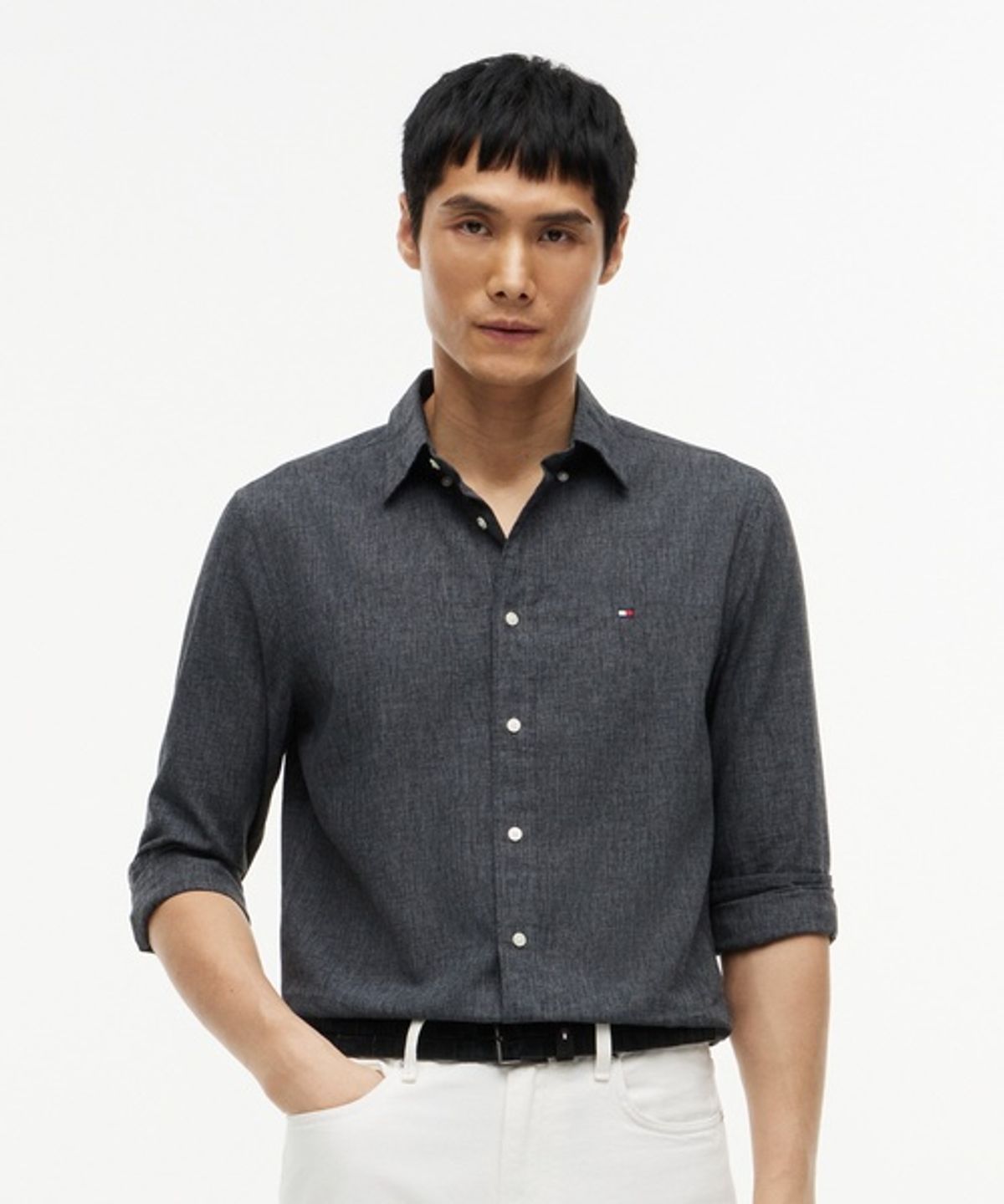 타미힐피거(TOMMY HILFIGER) [Regular fit] 린넨 블렌드 레귤러 버튼 다운 셔츠 (T12G6WSH040MT2BDS)