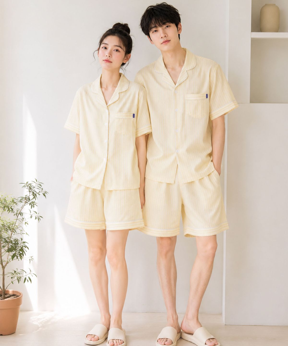 파란(PALAN) 뮤트 요루면 스트라이프 커플 반팔잠옷 세트 여름 시원한 파자마
