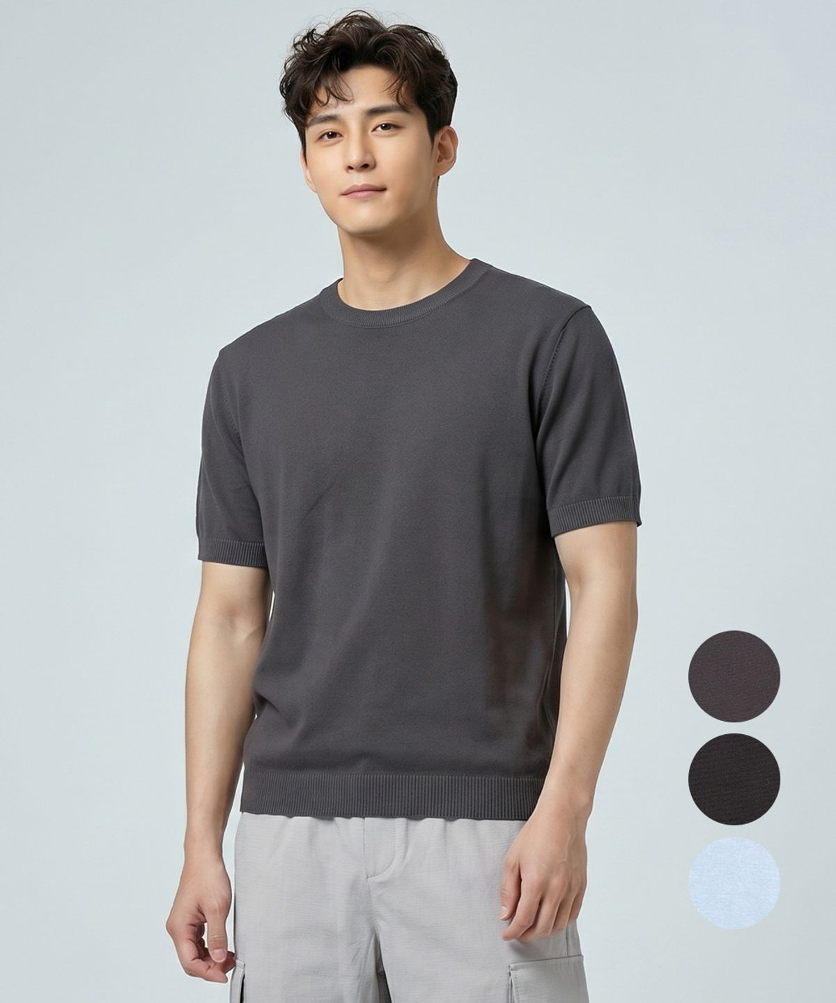 김영주 골프(KIM YOUNG JOO GOLF) 여름 라운드넥  베이직 남성 반팔 니트티 KQMMNT31