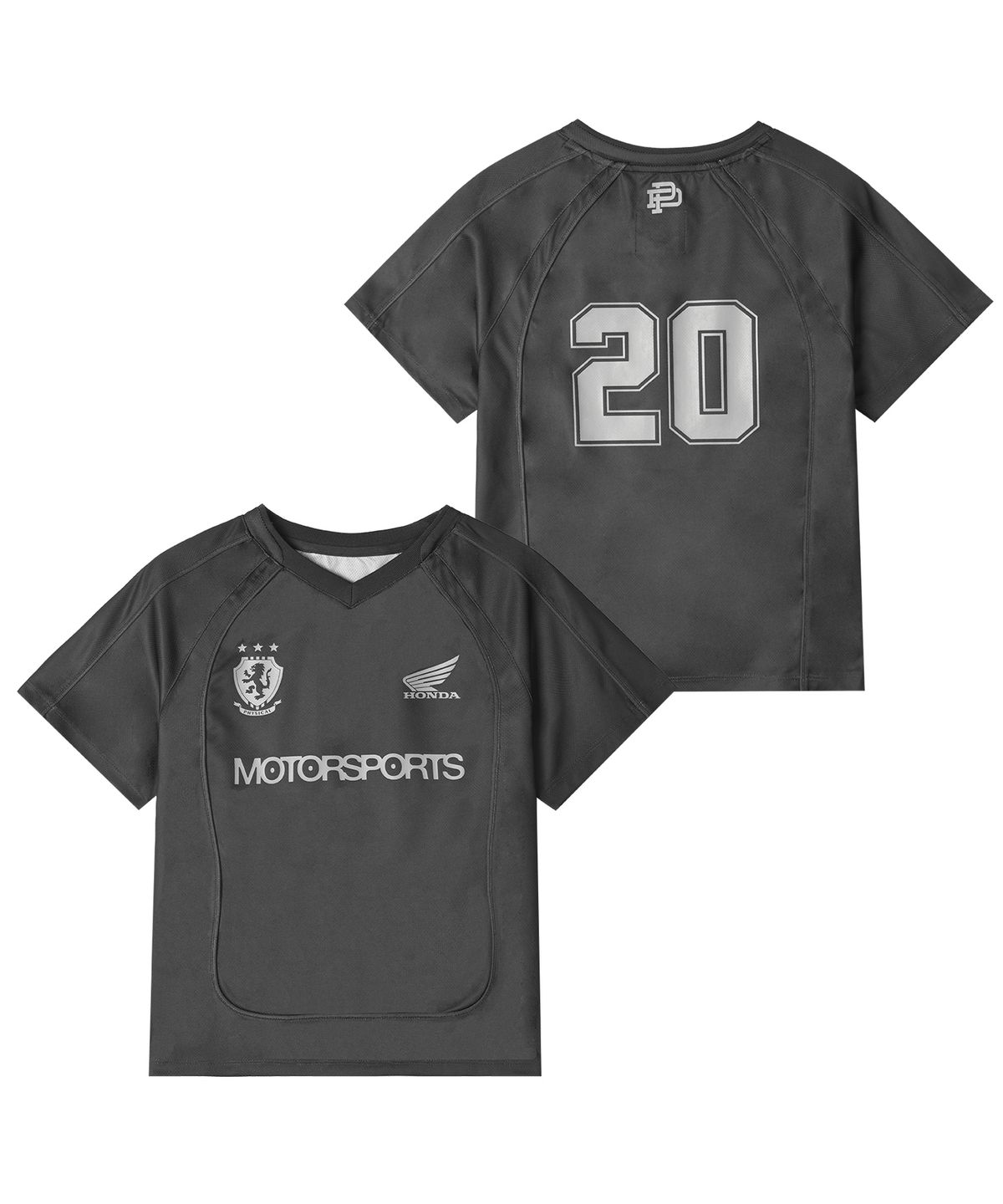 핍스 모터사이클(PHYPS MOTORCYCLE) Womens Mesh Crop Football Tee Charcoal