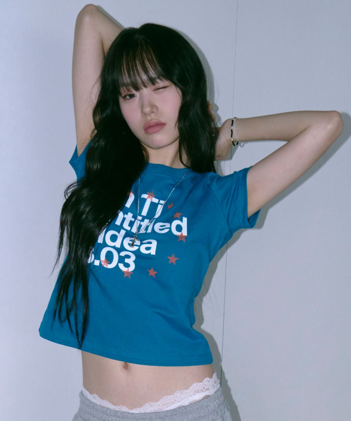 언타이틀 서울(UNTITLED SEOUL) 언타이틀 스테리 라운드 크롭 반팔 풀 블루