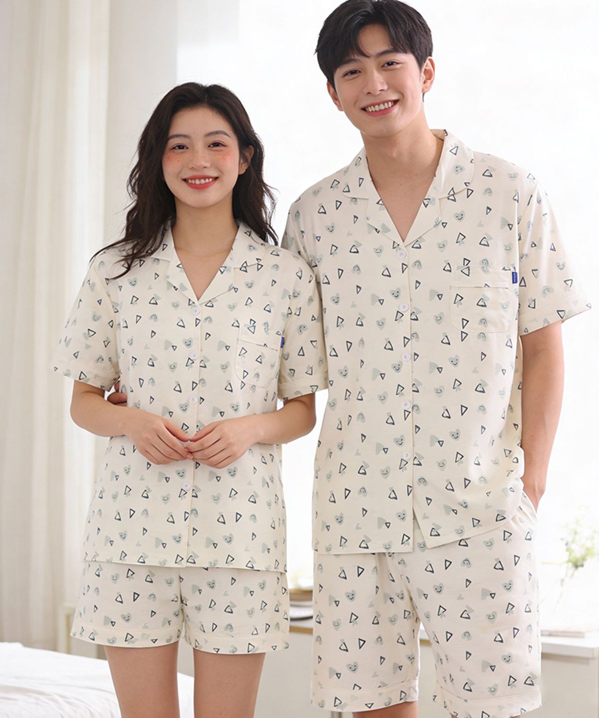 파란(PALAN) 스마일하트 요루면 커플 반팔잠옷 세트 여름 시원한 파자마