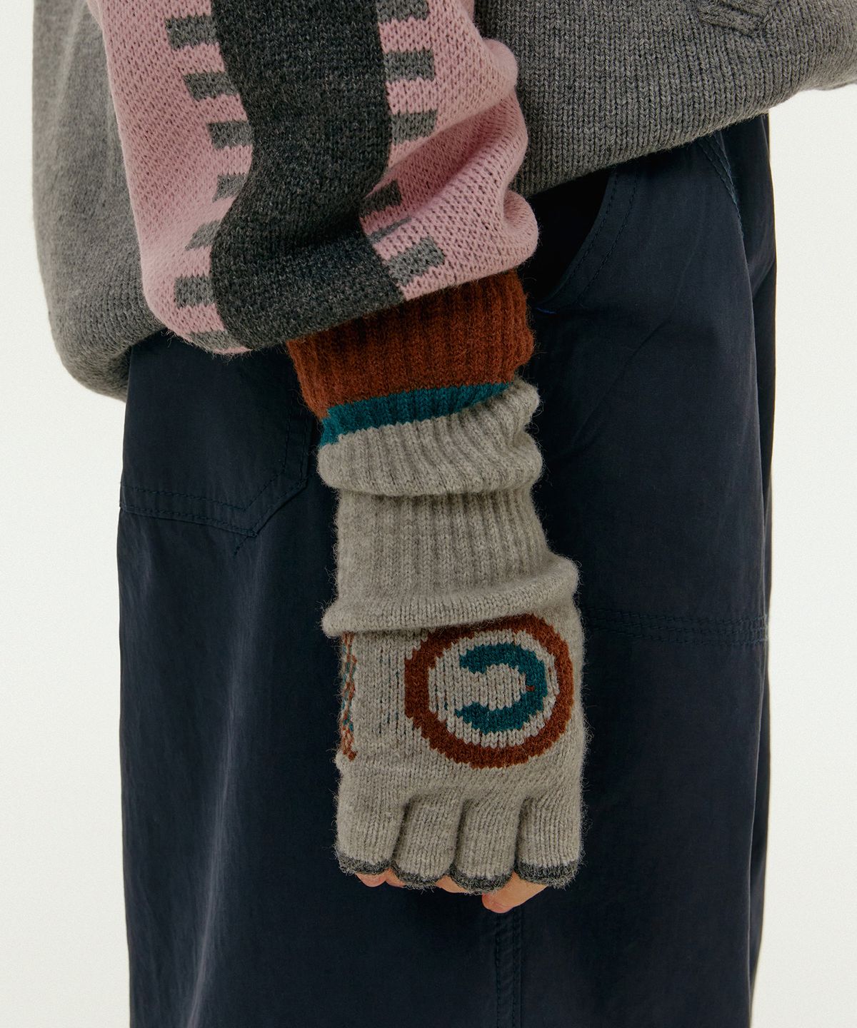 테켓(TEKET) Blur Fingerless Knit Gloves Melange Gray