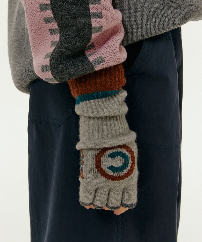 Blur Fingerless Knit Gloves Melange Gray