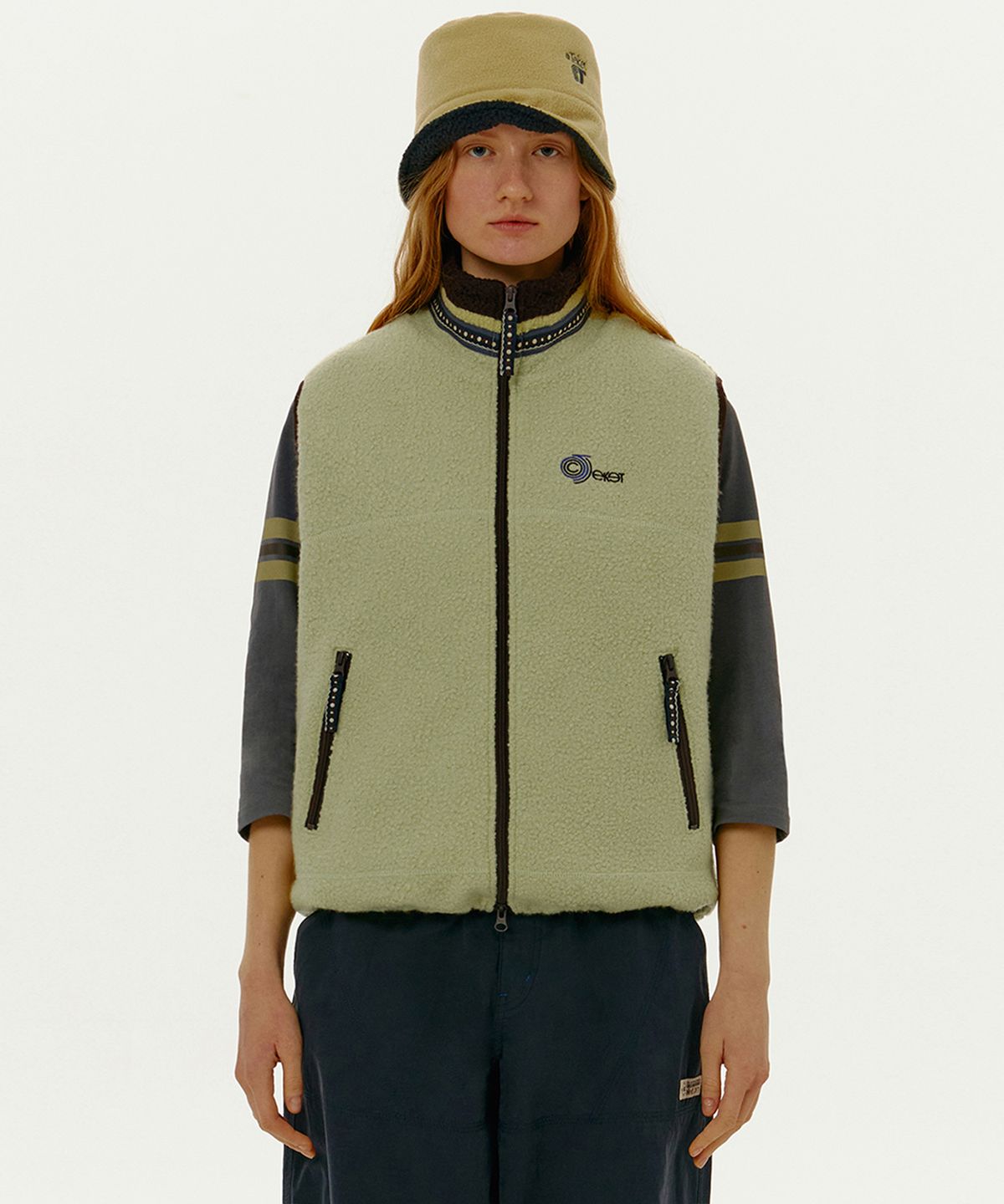 테켓(TEKET) CT Curve Boucle Fleece Vest Light Green