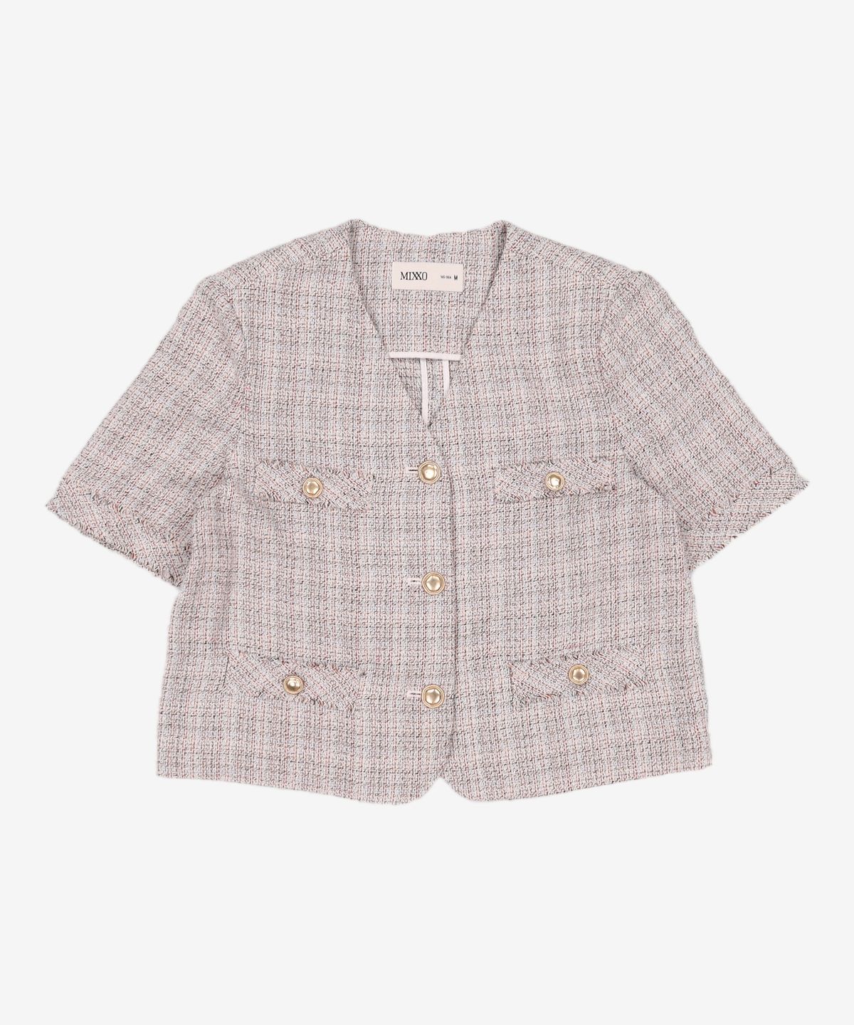 미쏘(MIXXO) 트위드 v넥 반팔자켓 MIWJKC612G M
