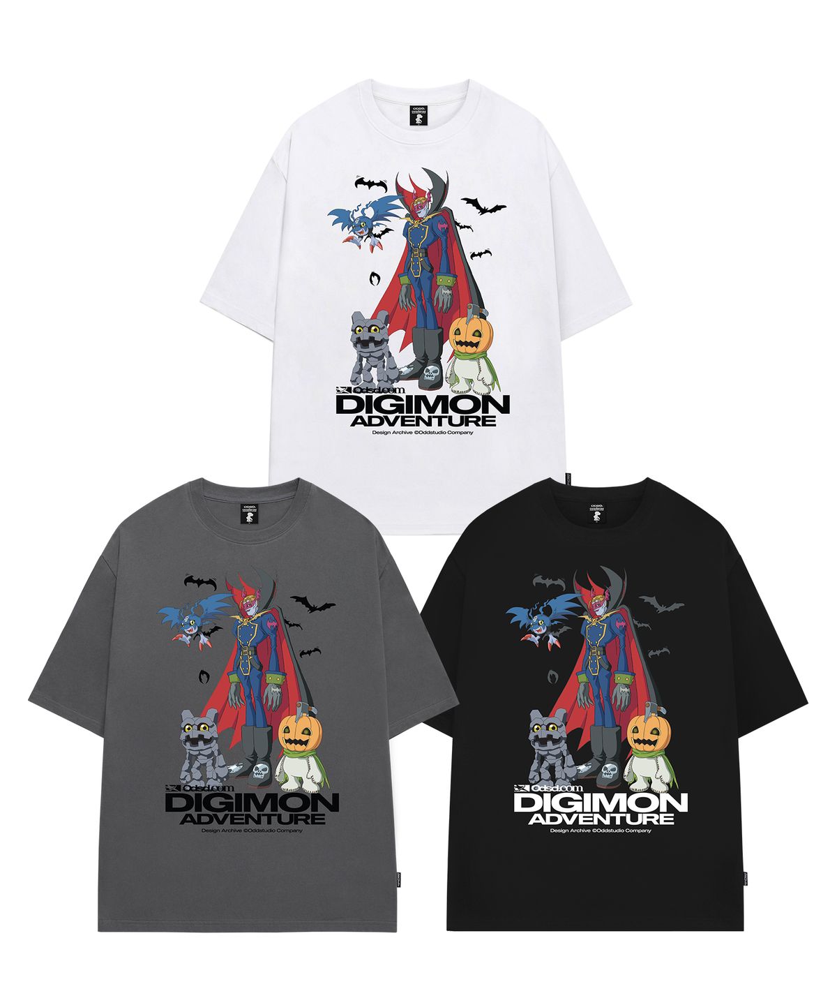 오드스튜디오(ODDSTUDIO) [디지몬 어드벤처] Vamdemon, Gottsumon, and Pumpmon Overfit T-shirt - 3COLOR