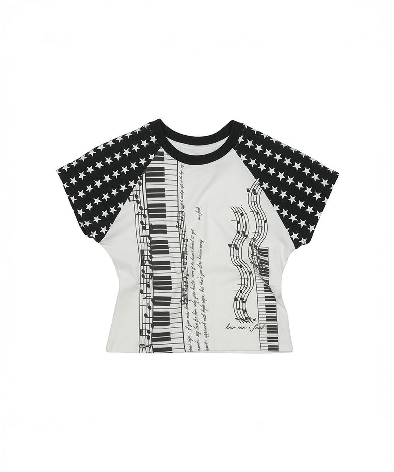 MUSIC NOTE RAGLAN T-SHIRT [WHITE]