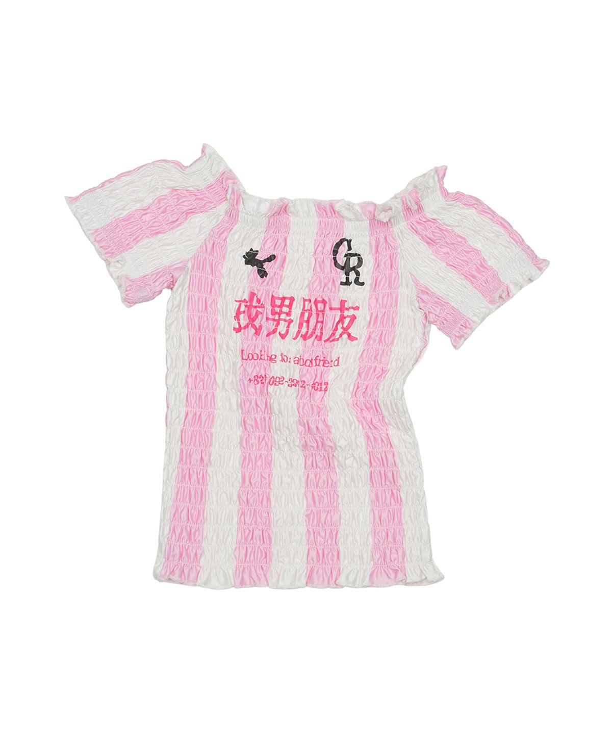그레일즈(GRAILZ) SHIRRING FOOTBALL TOP [PINK]