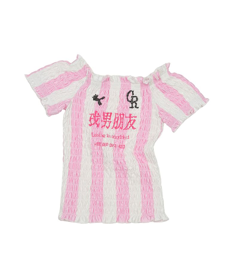 SHIRRING FOOTBALL TOP [PINK]