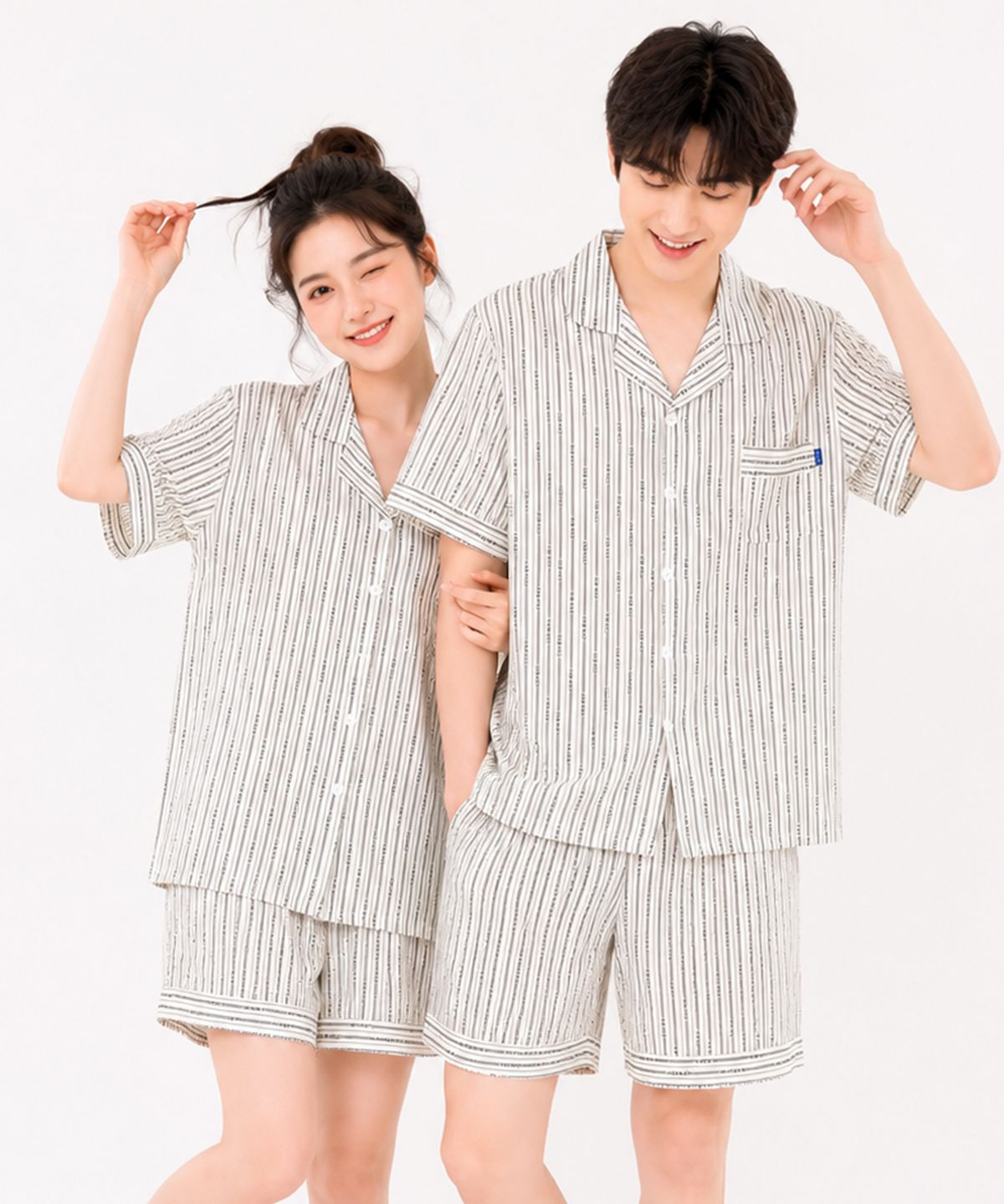 파란(PALAN) 모노트리 요루면 스트라이프 커플 반팔잠옷 세트 여름 시원한 파자마